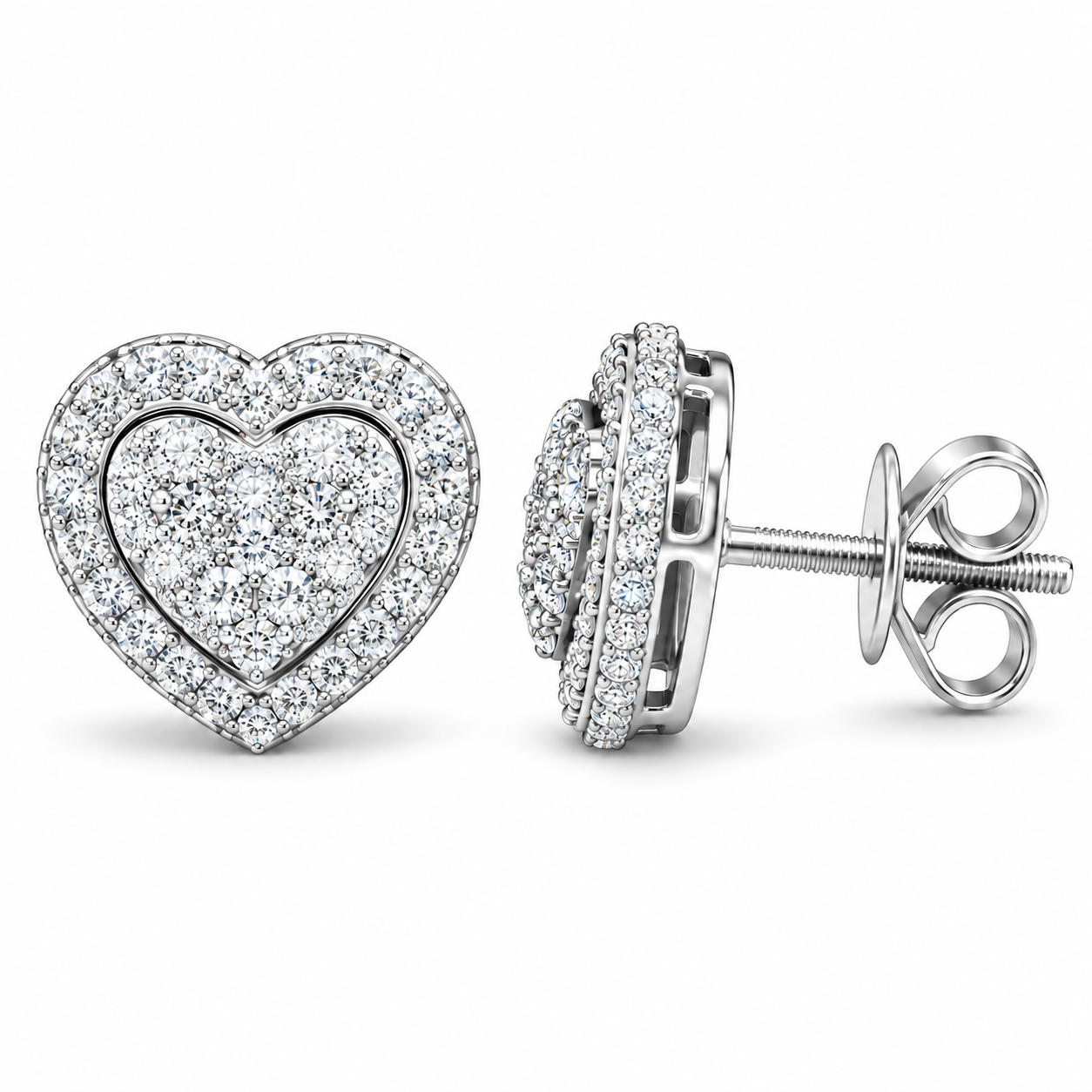 Round Heart Shape Screw Back Moissanite Diamond Men Earring