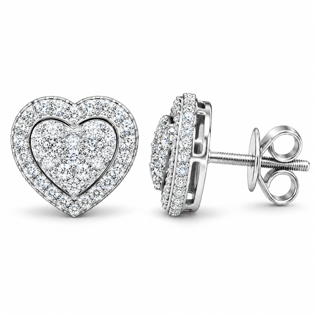 Round Heart Shape Screw Back Moissanite Diamond Men Earring