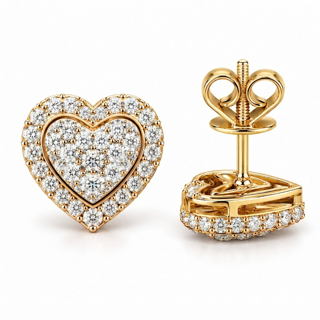 Round Heart Shape Screw Back Moissanite Diamond Men Earring