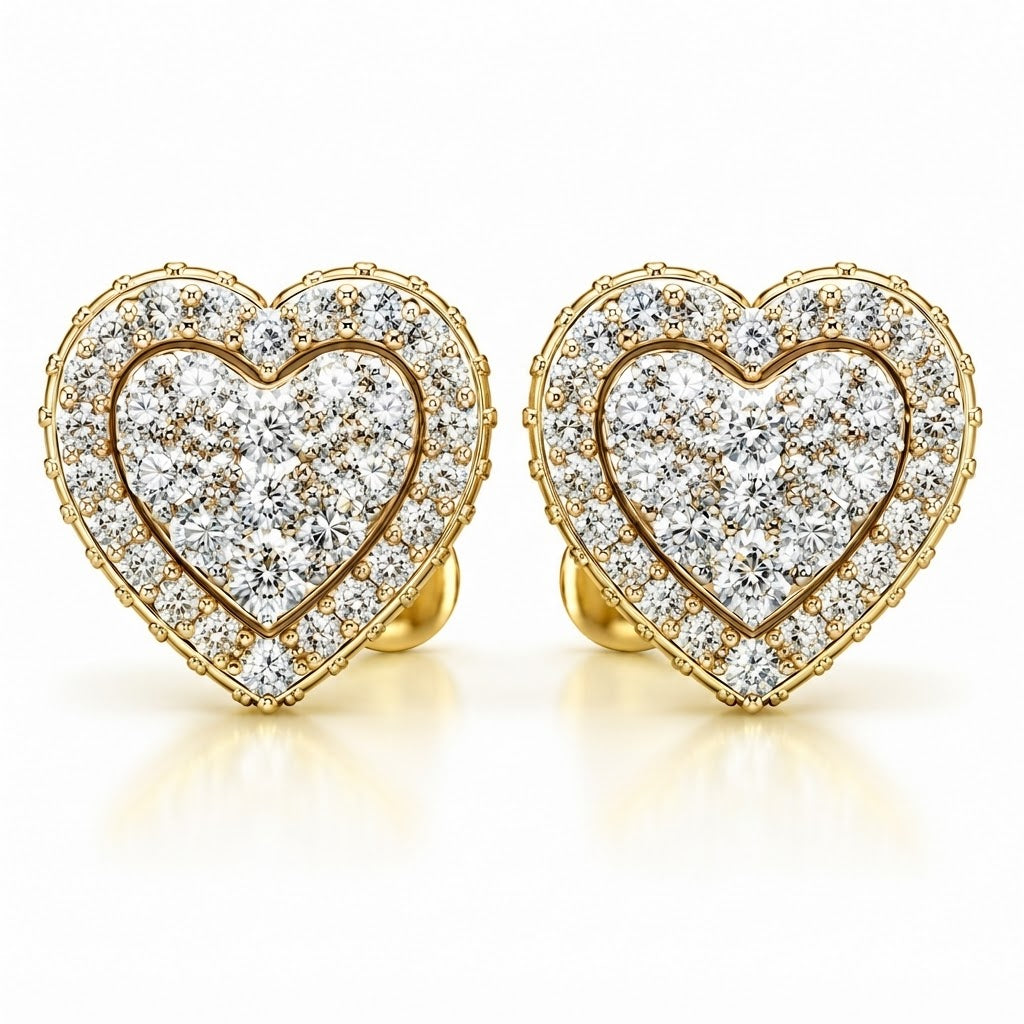 Round Heart Shape Screw Back Moissanite Diamond Men Earring
