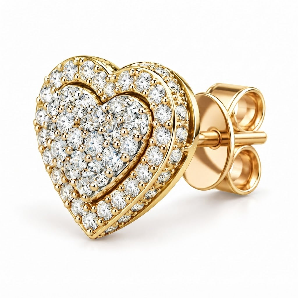 Round Heart Shape Screw Back Moissanite Diamond Men Earring