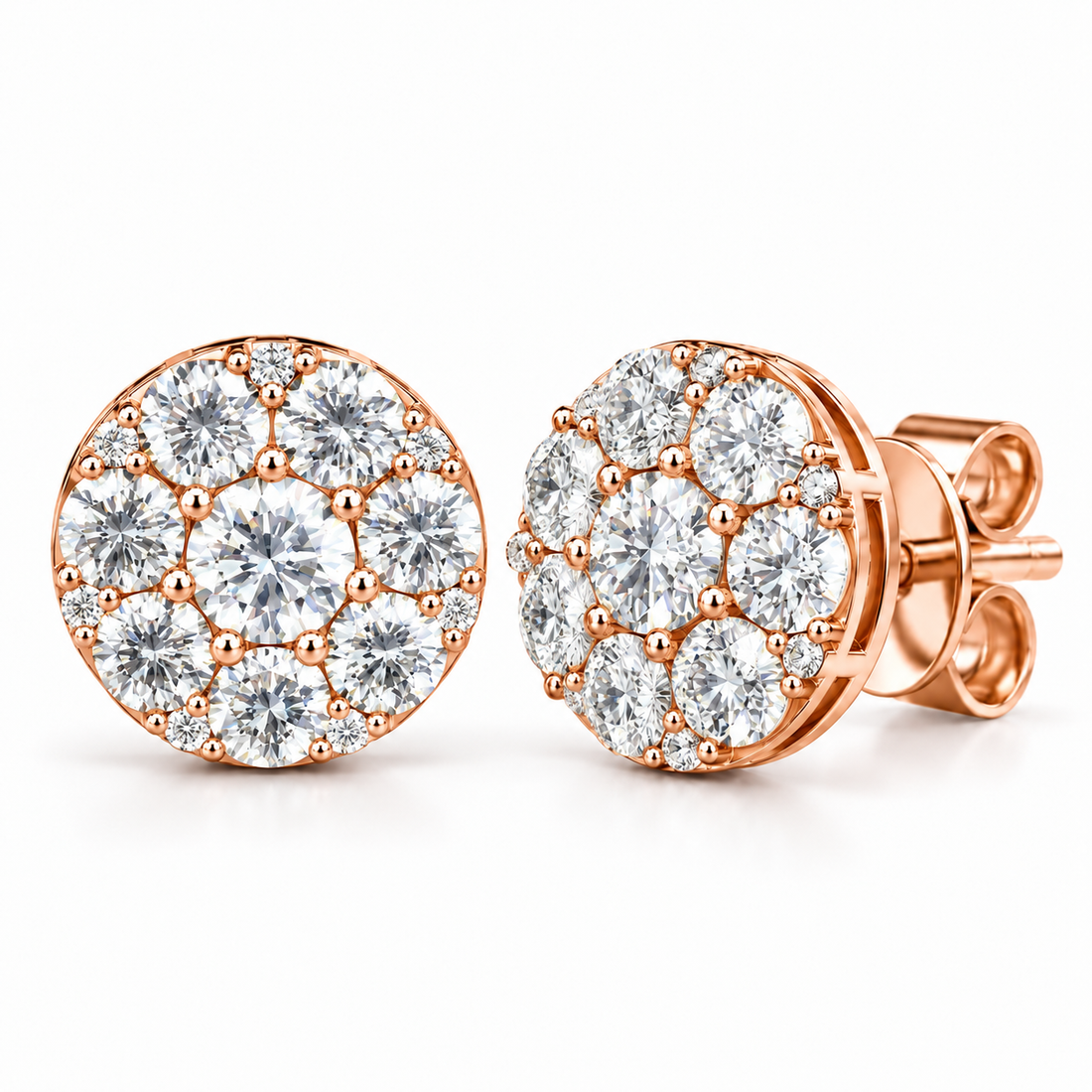 Floral Shape Moissanite Diamond Screw Back Men Earring