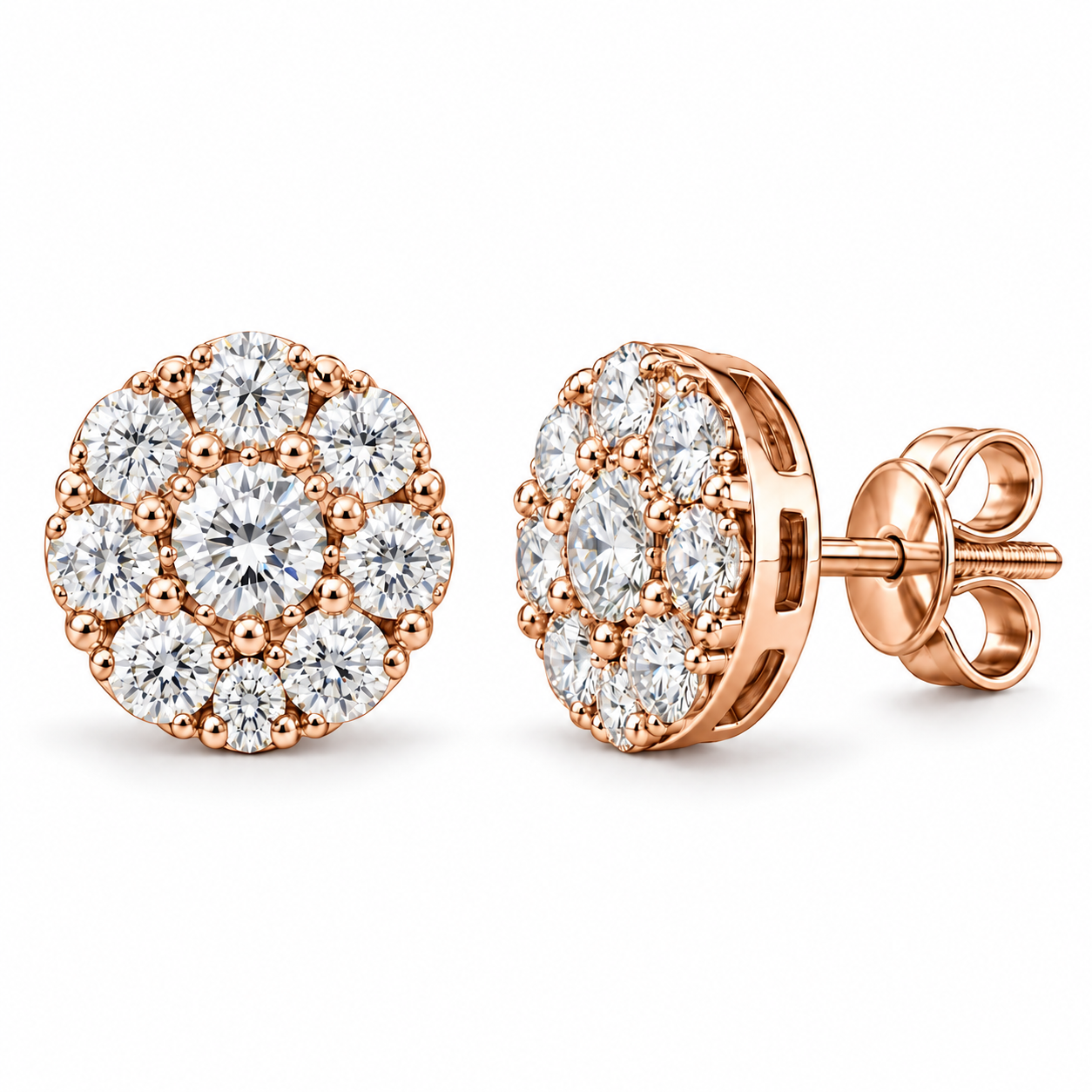 Floral Shape Moissanite Diamond Screw Back Men Earring