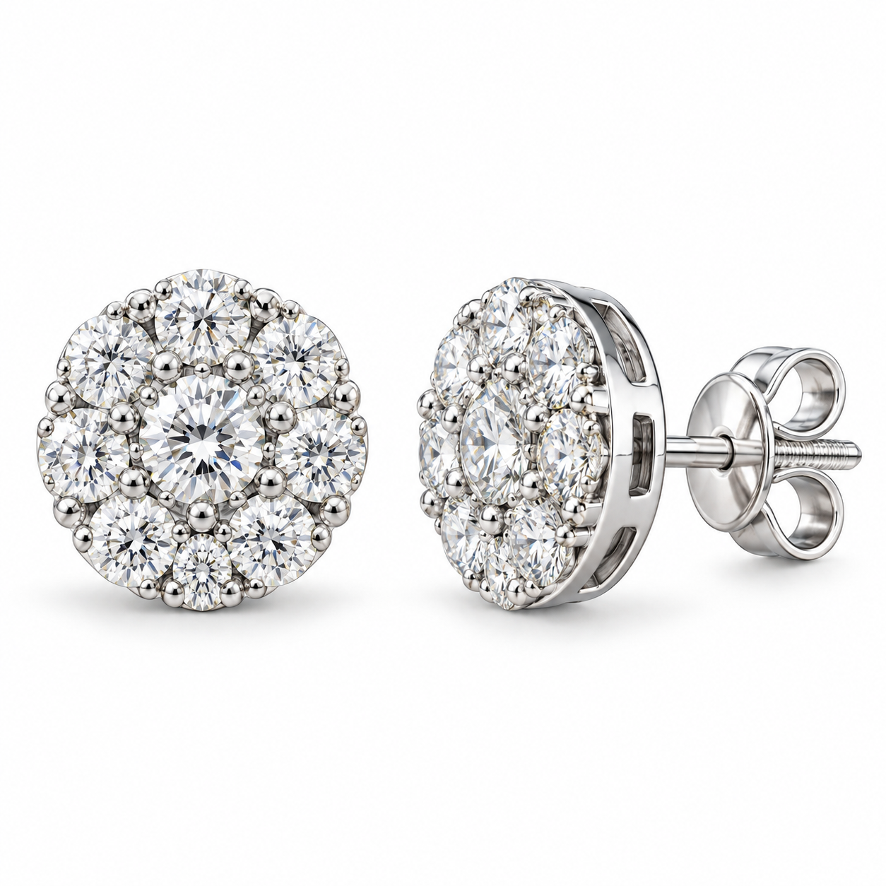 Floral Shape Moissanite Diamond Screw Back Men Earring