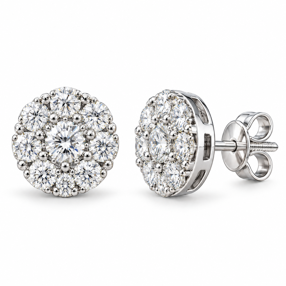 Floral Shape Moissanite Diamond Screw Back Men Earring