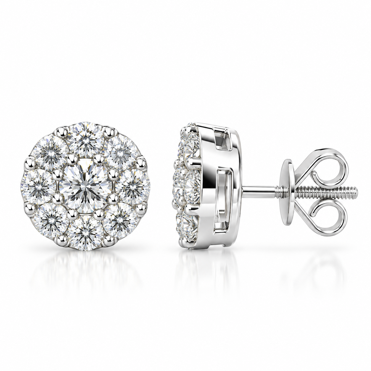 Floral Shape Moissanite Diamond Screw Back Men Earring