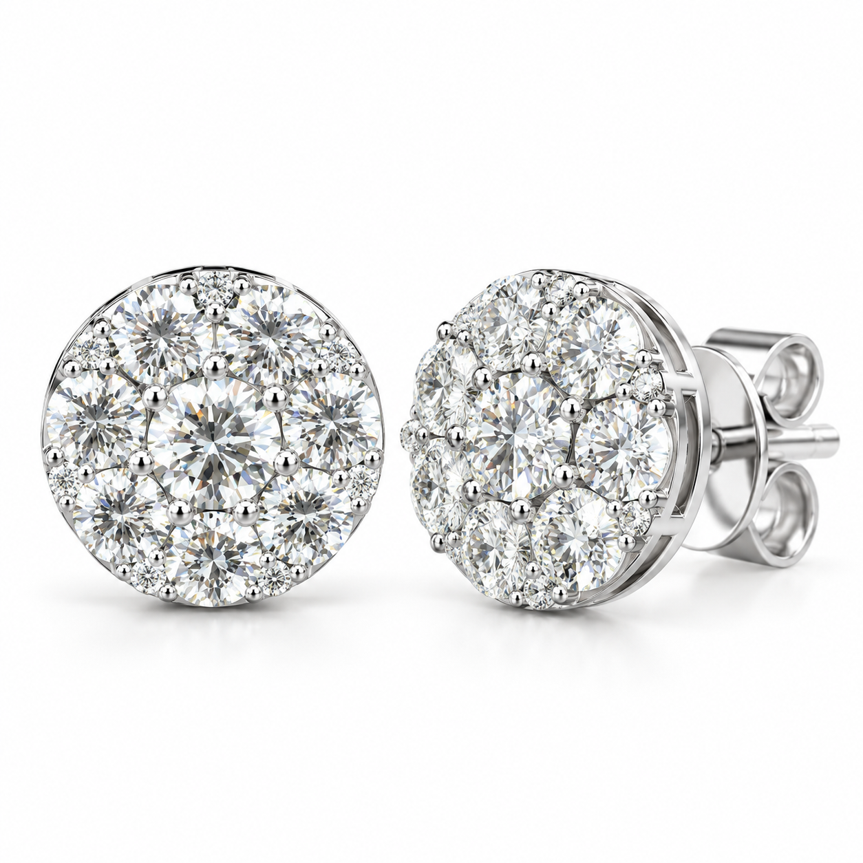 Floral Shape Moissanite Diamond Screw Back Men Earring