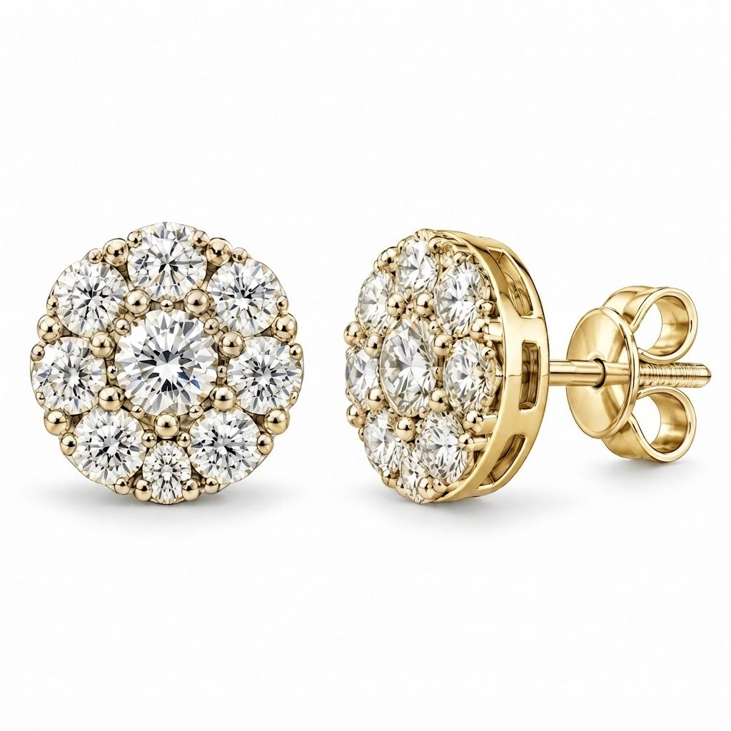 Floral Shape Moissanite Diamond Screw Back Men Earring
