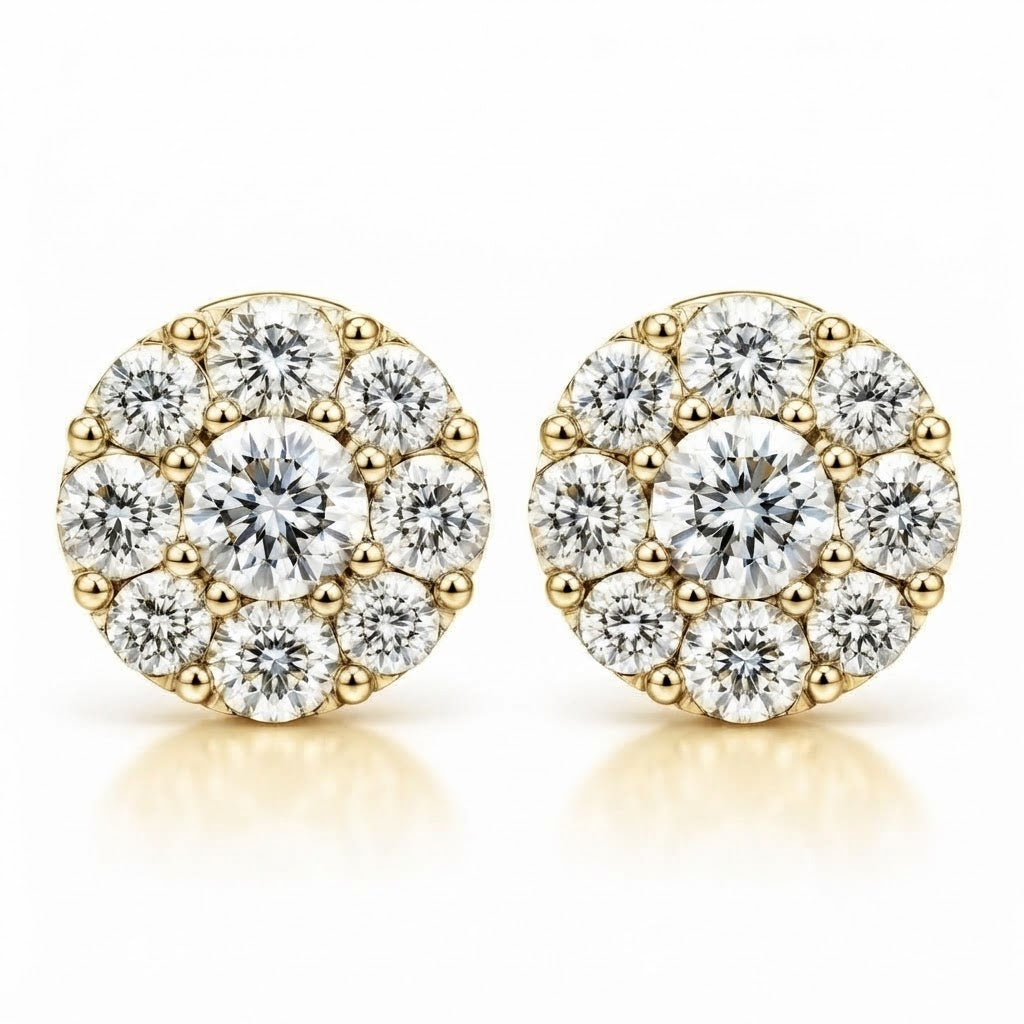 Floral Shape Moissanite Diamond Screw Back Men Earring
