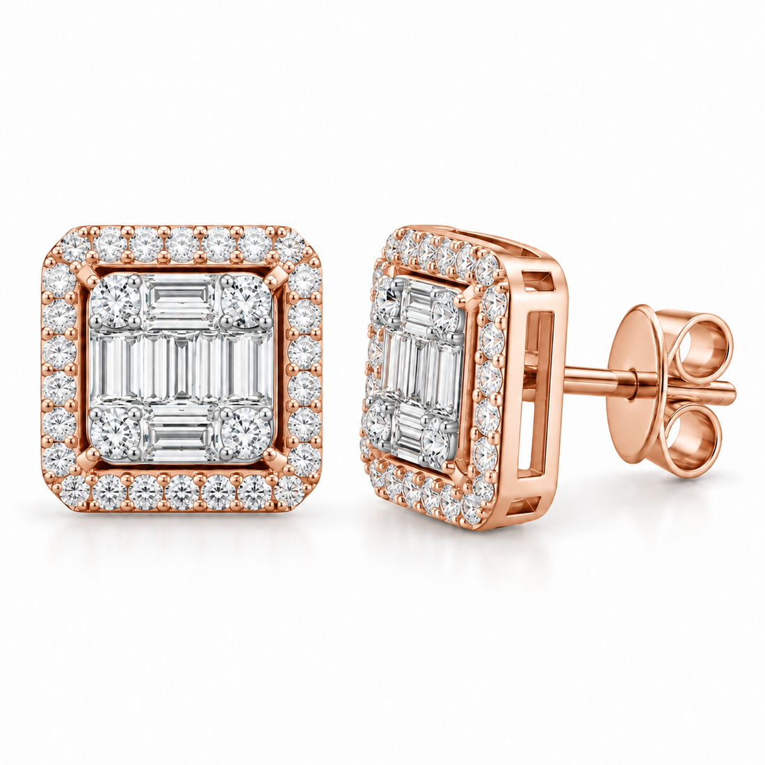Square Shape Moissanite Diamond Men's Stud Earrings