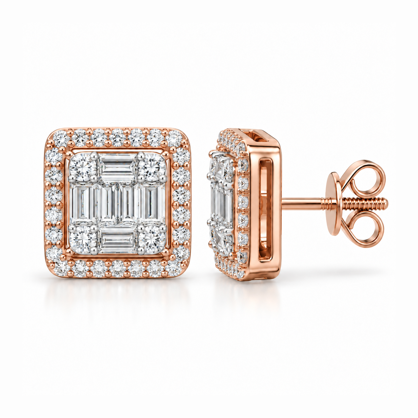 Square Shape Moissanite Diamond Men's Stud Earrings