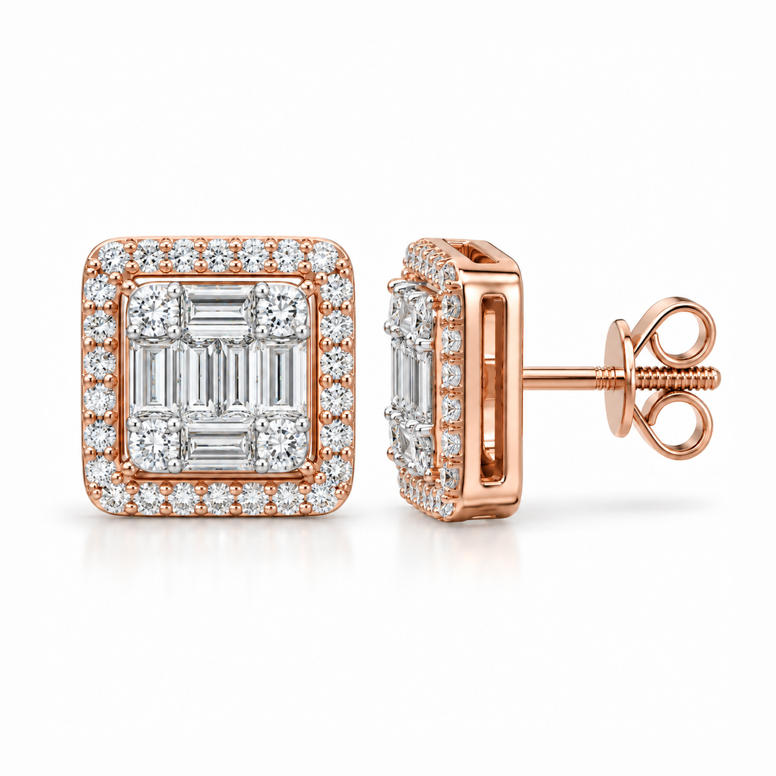 Square Shape Moissanite Diamond Men's Stud Earrings
