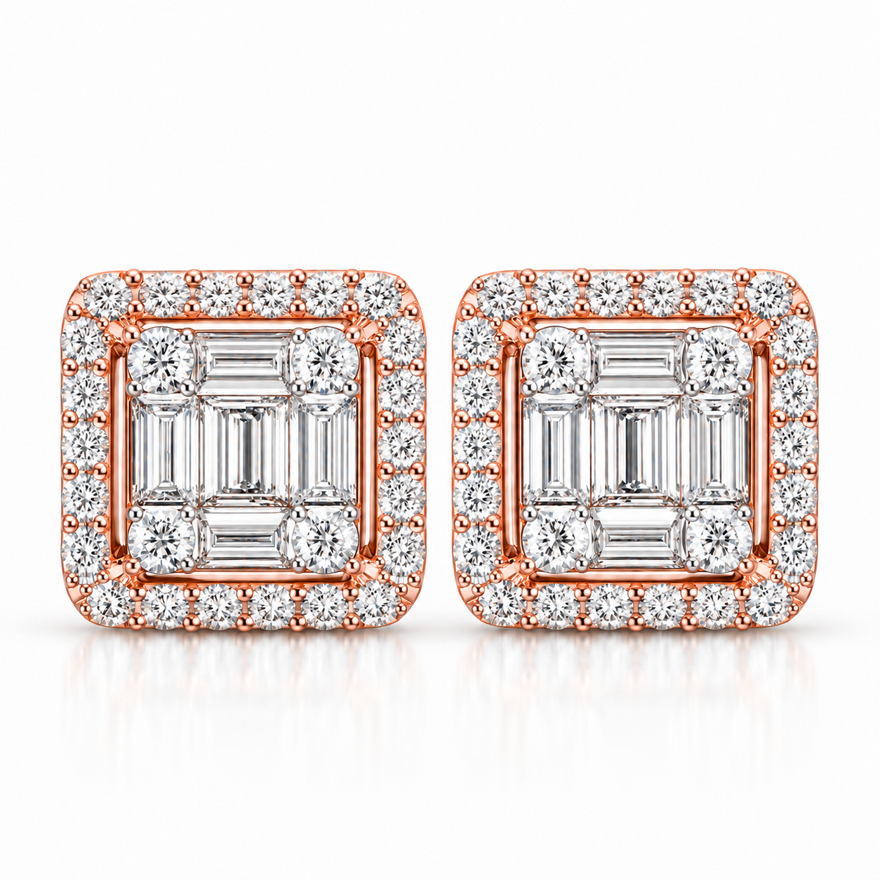 Square Shape Moissanite Diamond Men's Stud Earrings