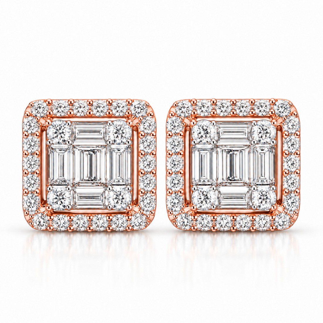 Square Shape Moissanite Diamond Men's Stud Earrings