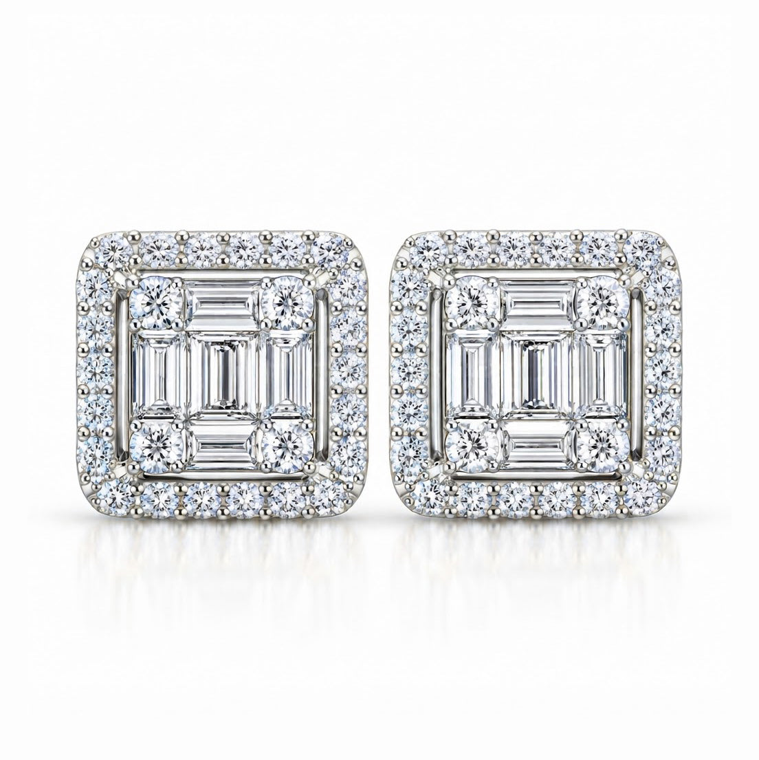 Square Shape Moissanite Diamond Men's Stud Earrings