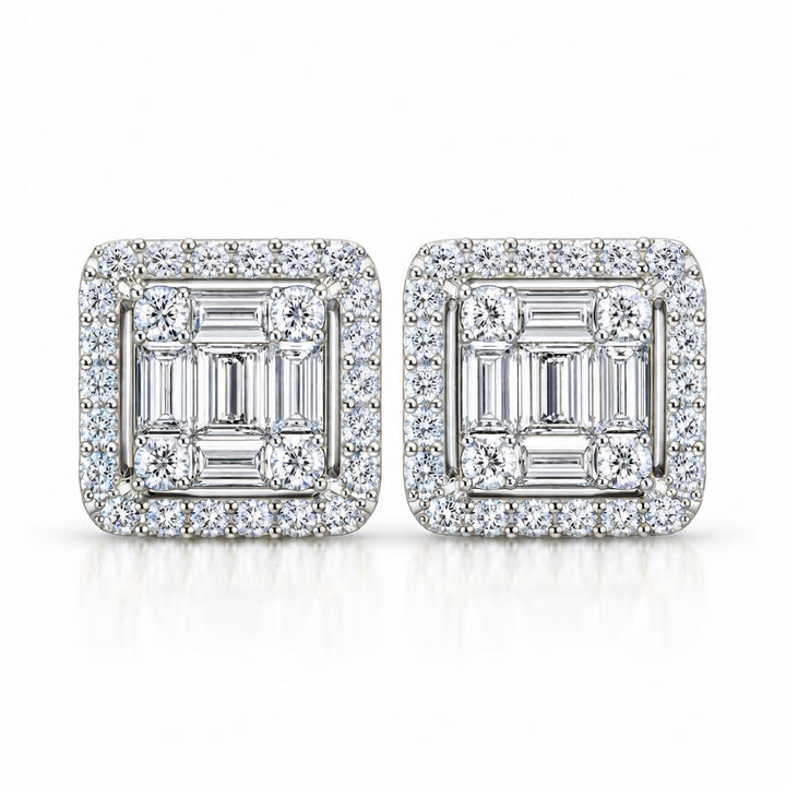 Square Shape Moissanite Diamond Men's Stud Earrings