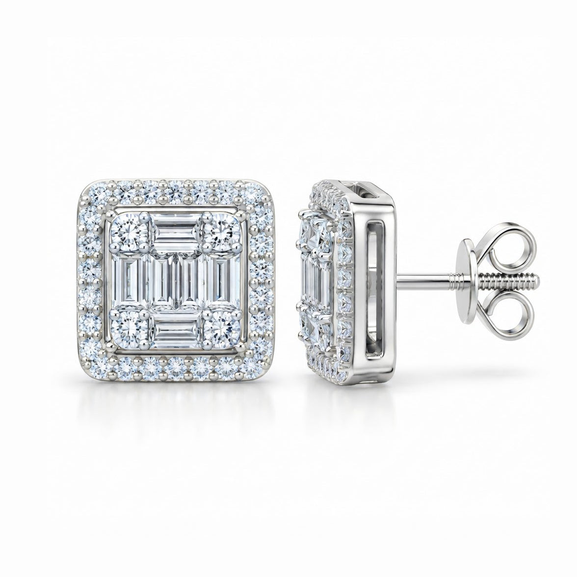Square Shape Moissanite Diamond Men's Stud Earrings