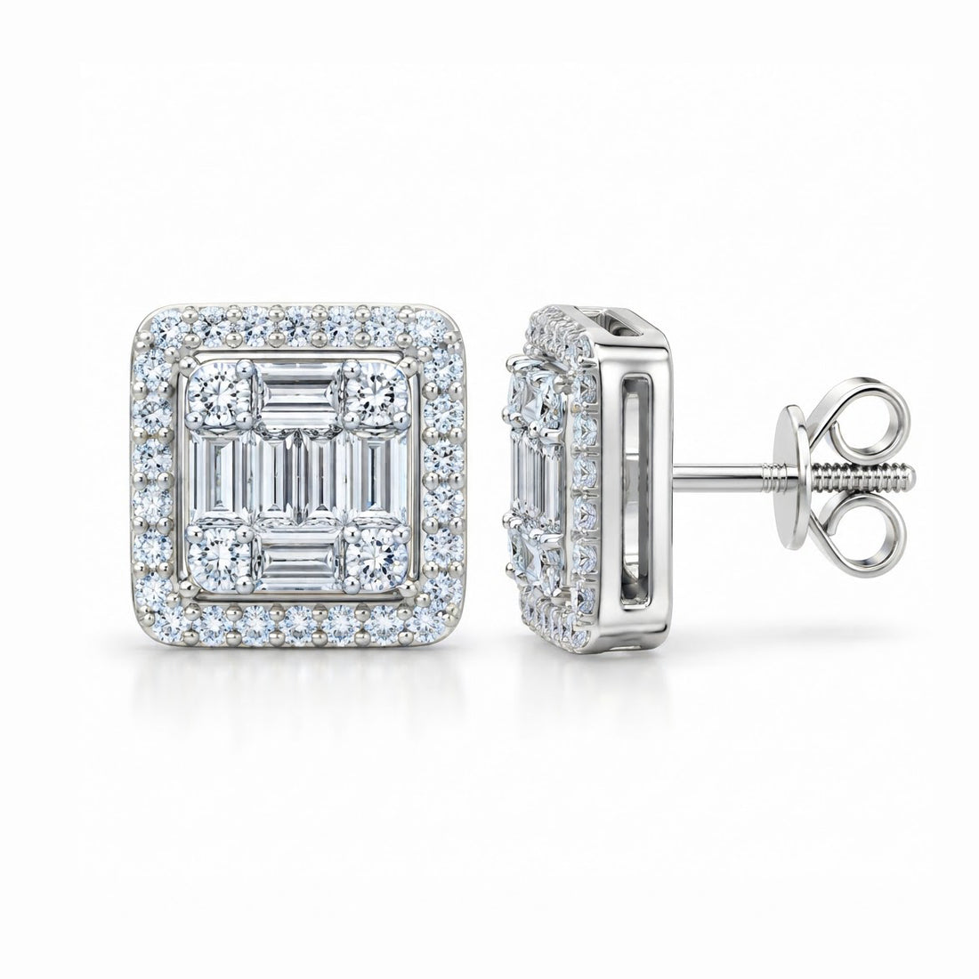 Square Shape Moissanite Diamond Men's Stud Earrings