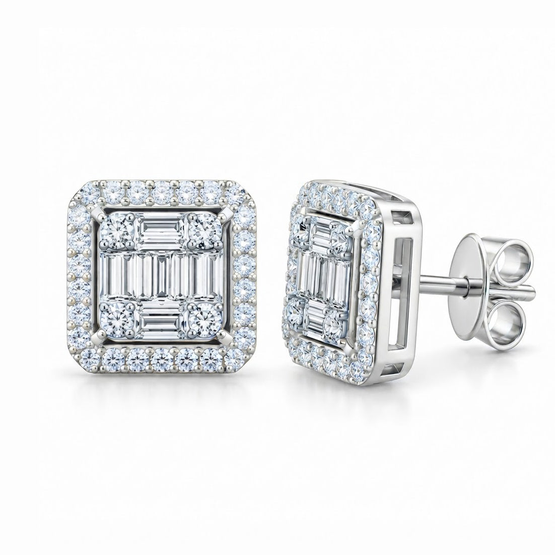 Square Shape Moissanite Diamond Men's Stud Earrings