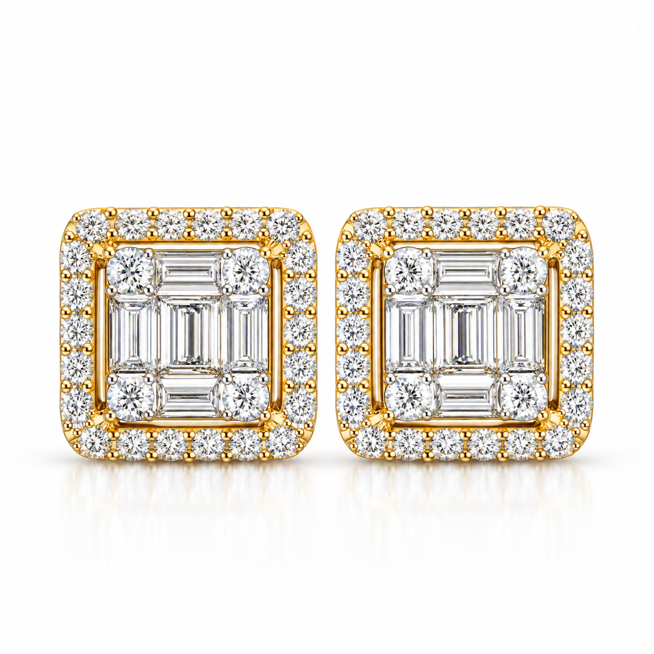 Square Shape Moissanite Diamond Men's Stud Earrings
