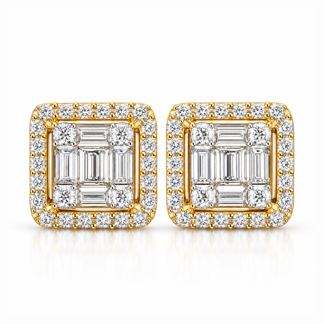 Square Shape Moissanite Diamond Men's Stud Earrings