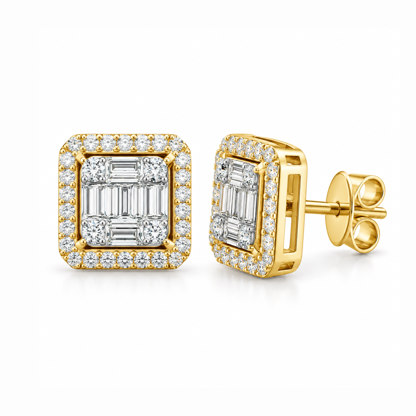 Square Shape Moissanite Diamond Men's Stud Earrings