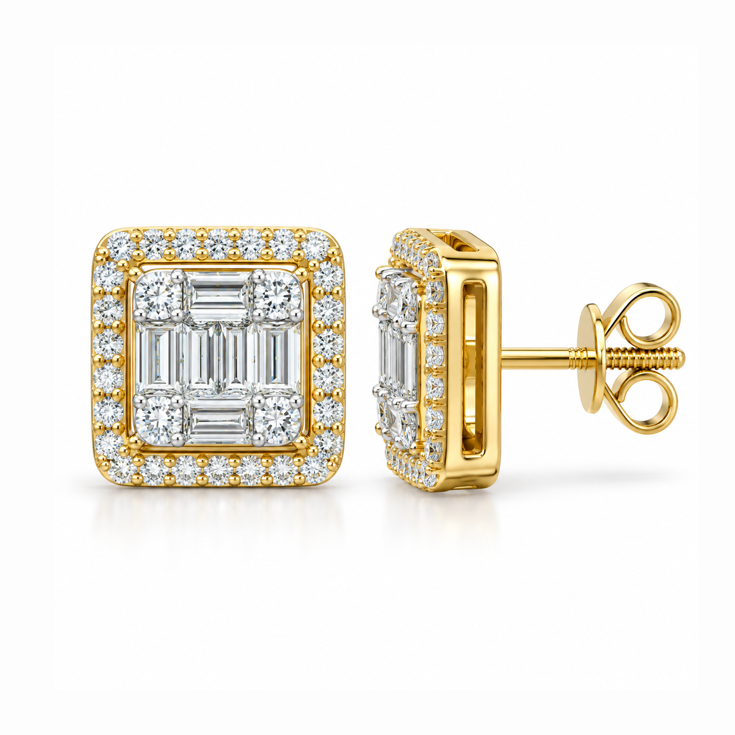Square Shape Moissanite Diamond Men's Stud Earrings
