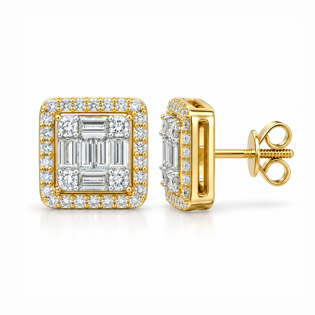 Square Shape Moissanite Diamond Men's Stud Earrings