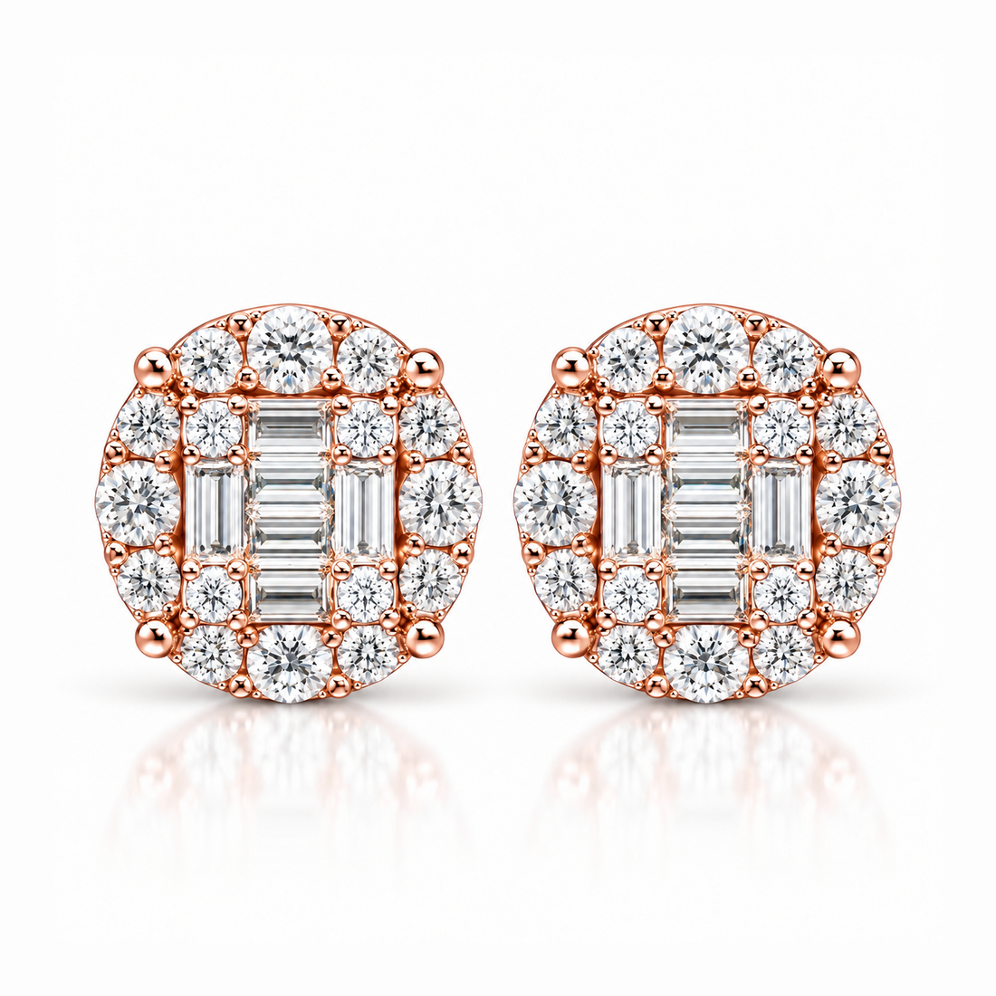 Round Baguette Moissanite Diamond Men's Stud Earrings
