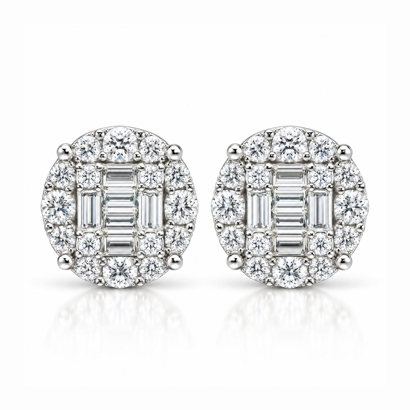 Round Baguette Moissanite Diamond Men's Stud Earrings