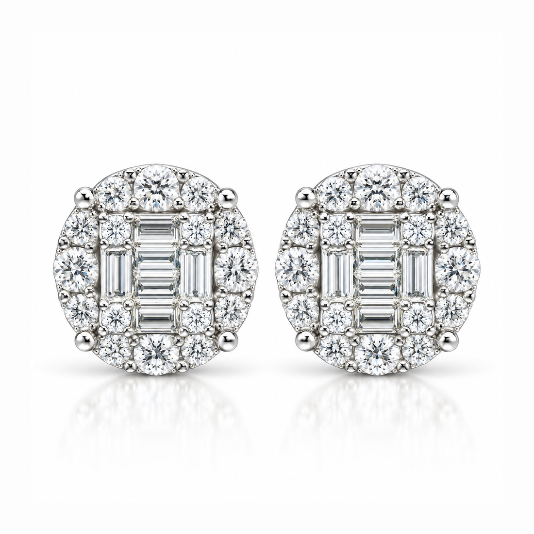 Round Baguette Moissanite Diamond Men's Stud Earrings