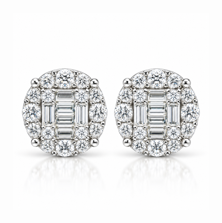 Round Baguette Moissanite Diamond Men's Stud Earrings