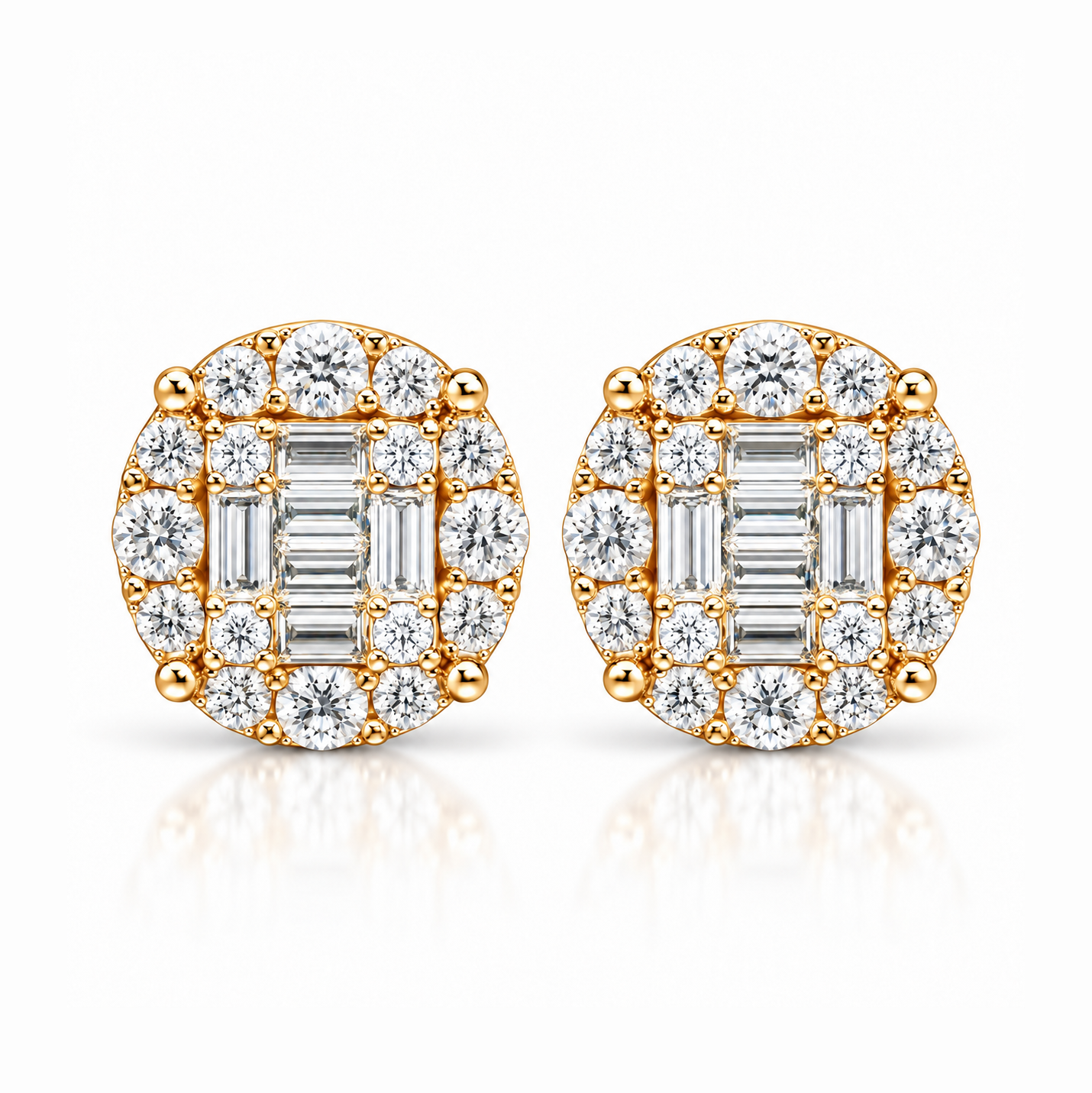 Round Baguette Moissanite Diamond Men's Stud Earrings