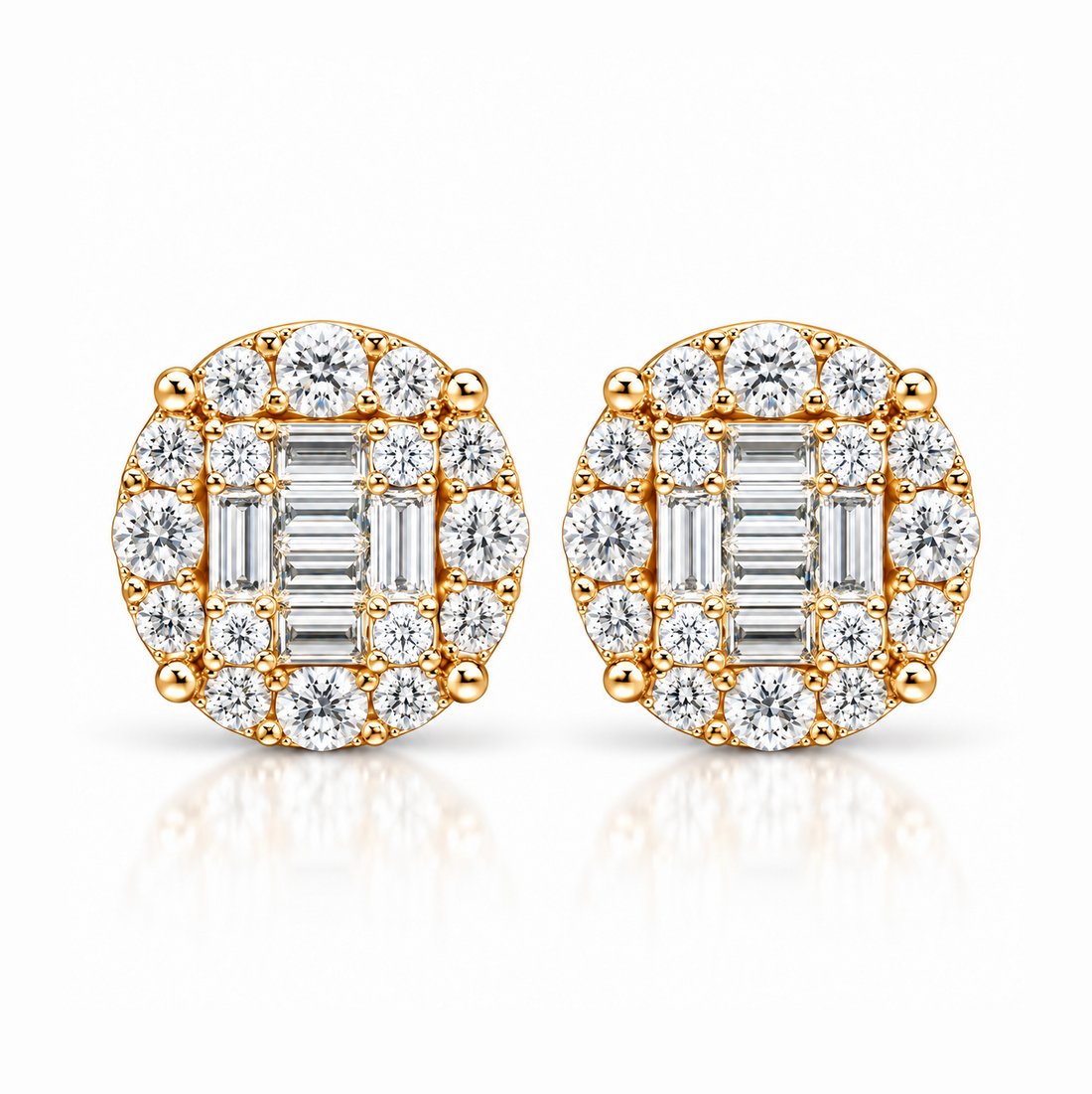 Round Baguette Moissanite Diamond Men's Stud Earrings