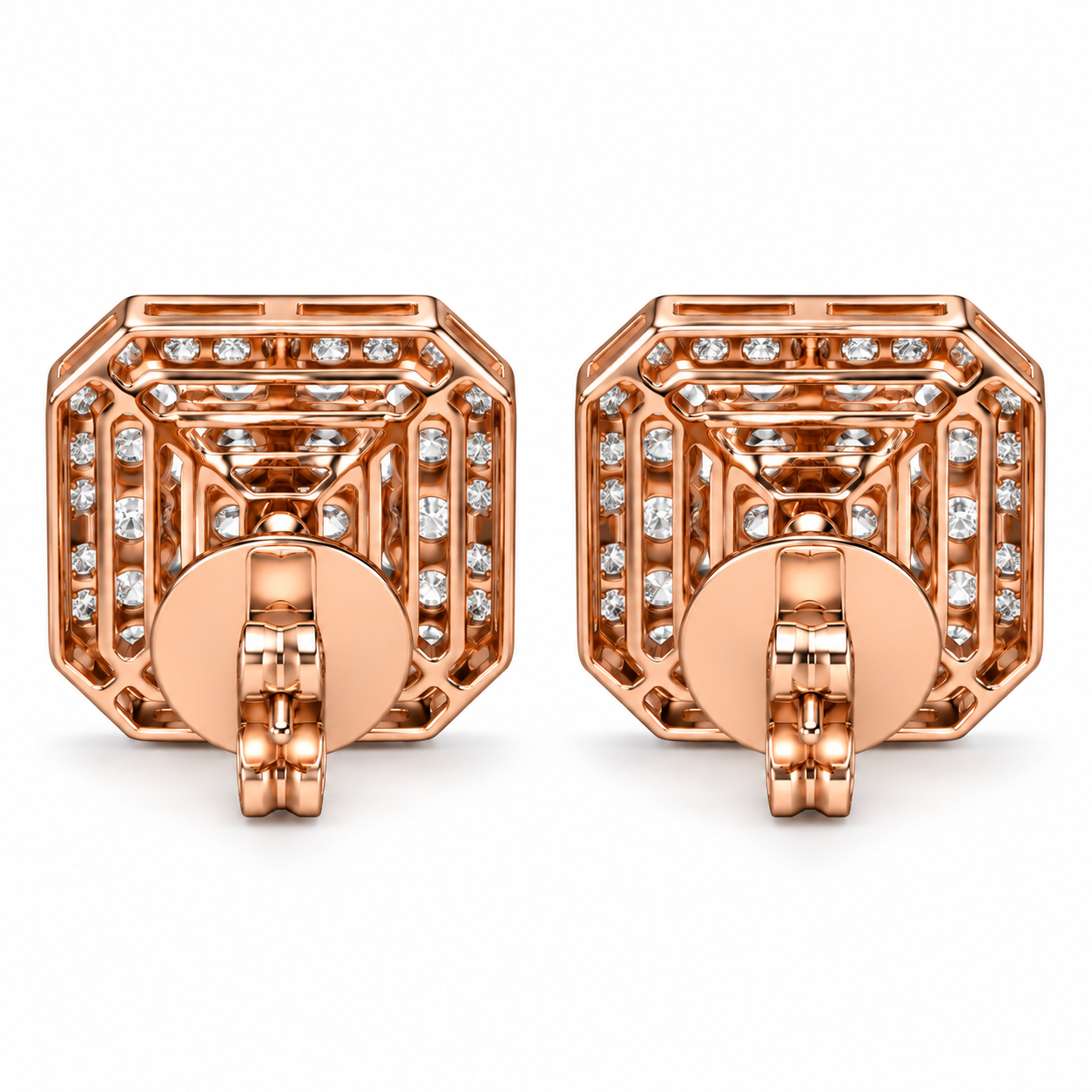 Square Shape Moissanite Diamond Screw Back Unisex Stud Earrings