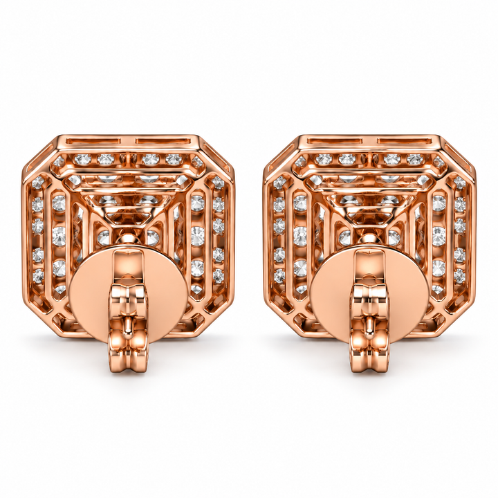 Square Shape Moissanite Diamond Screw Back Unisex Stud Earrings