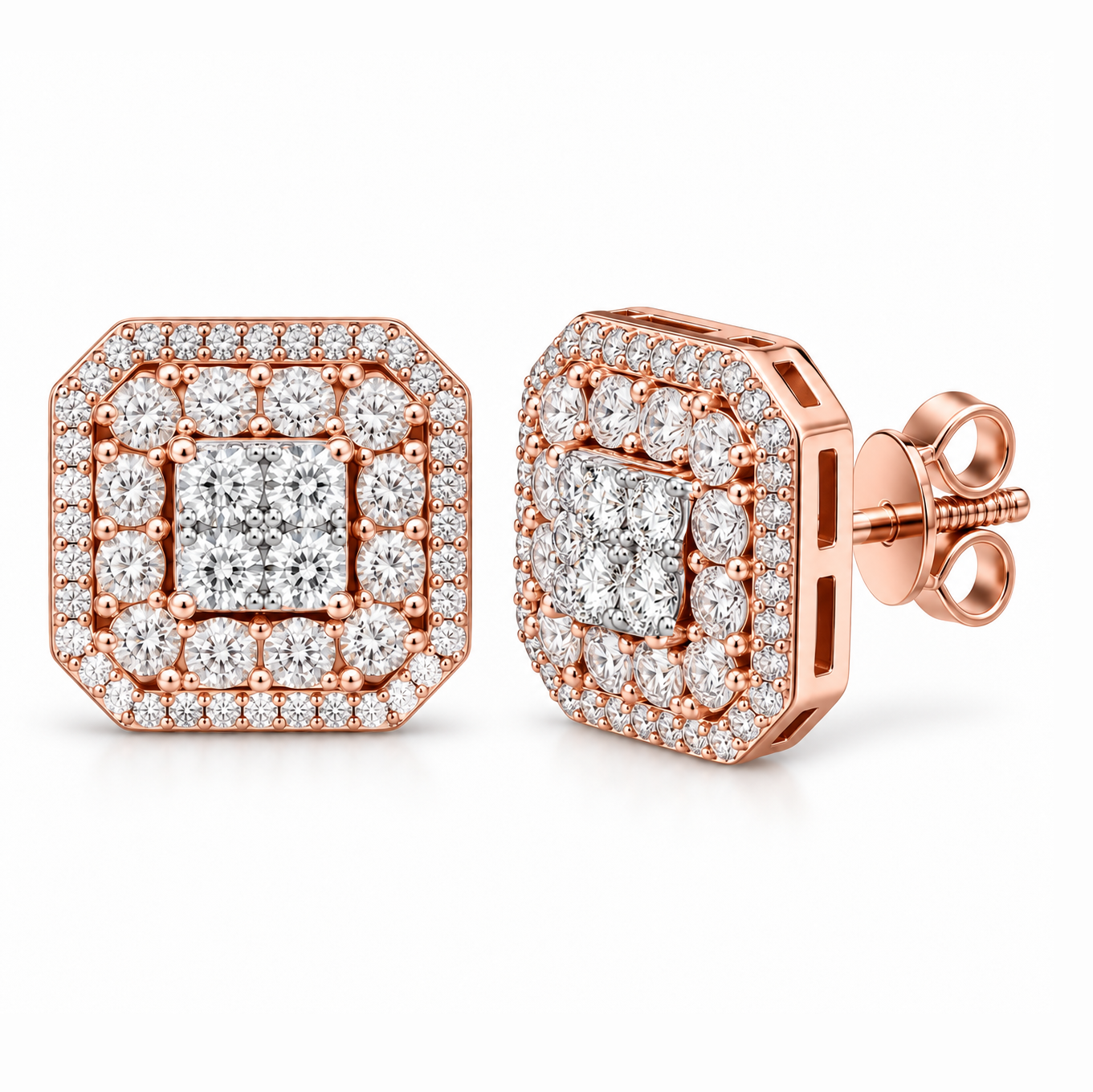 Square Shape Moissanite Diamond Screw Back Unisex Stud Earrings