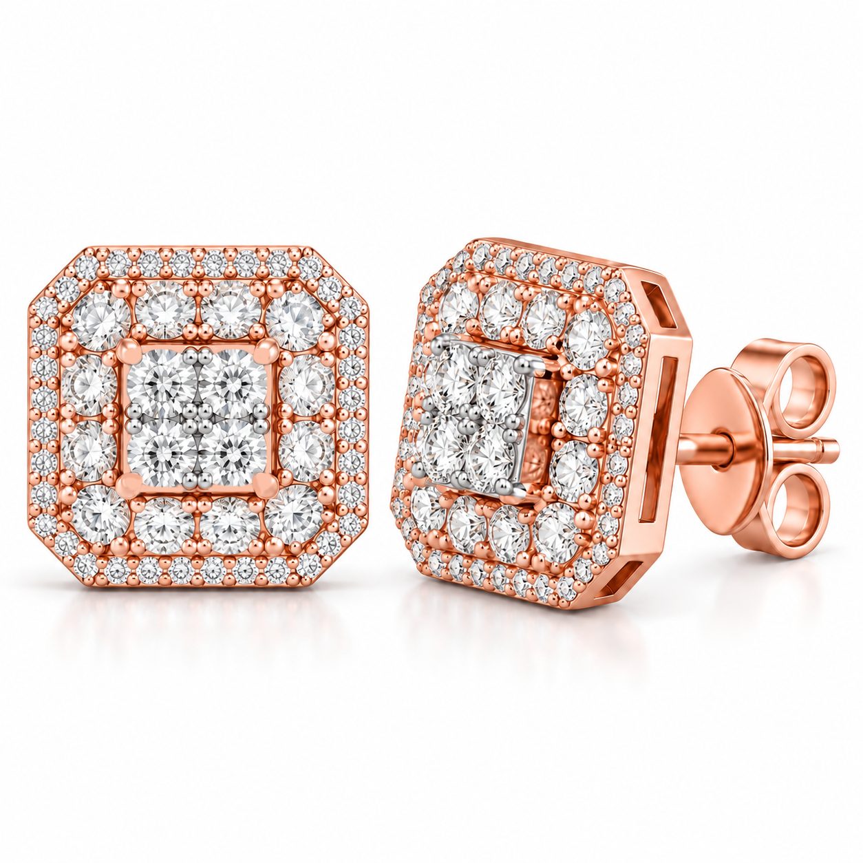 Square Shape Moissanite Diamond Screw Back Unisex Stud Earrings