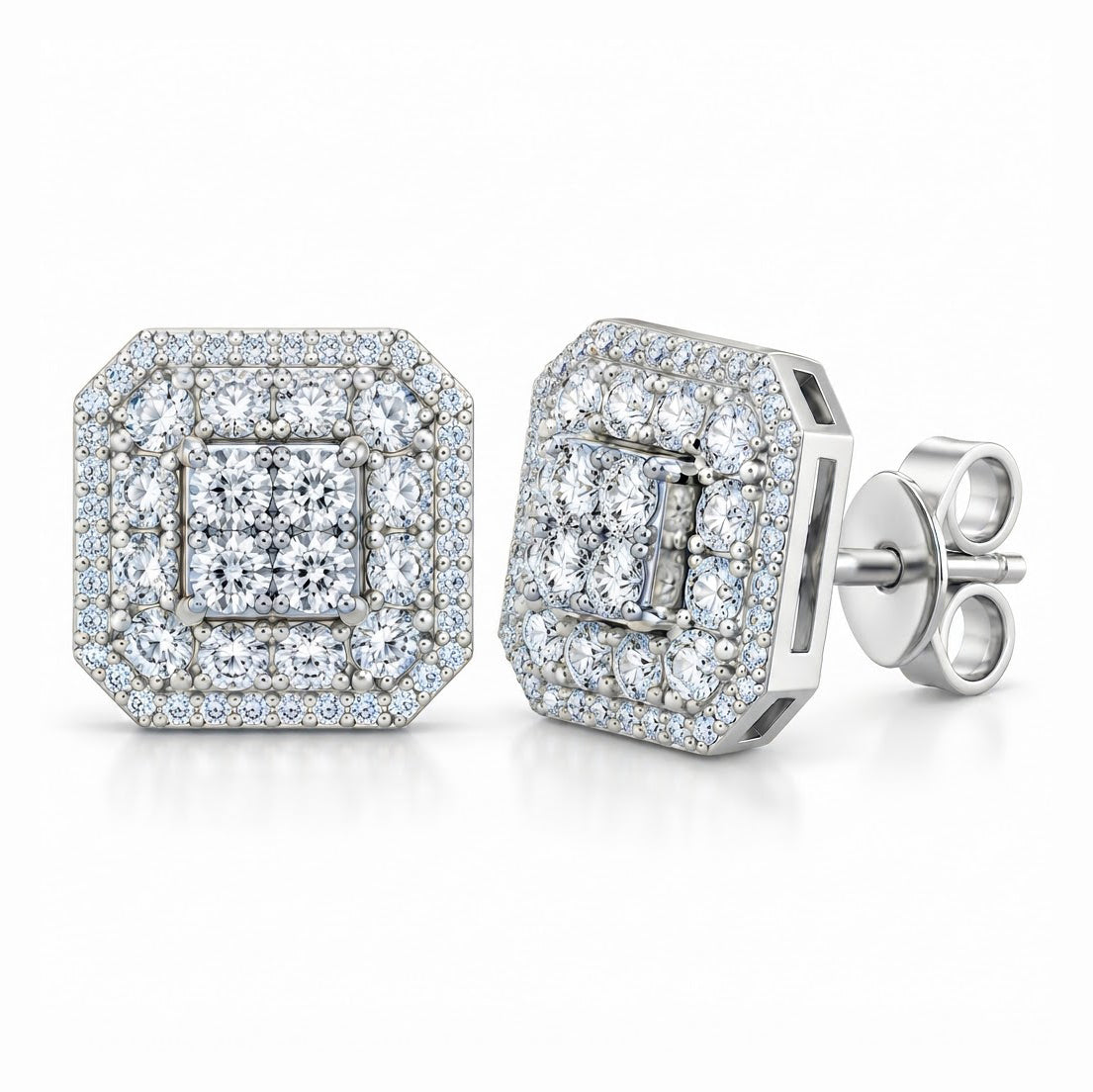 Square Shape Moissanite Diamond Screw Back Unisex Stud Earrings