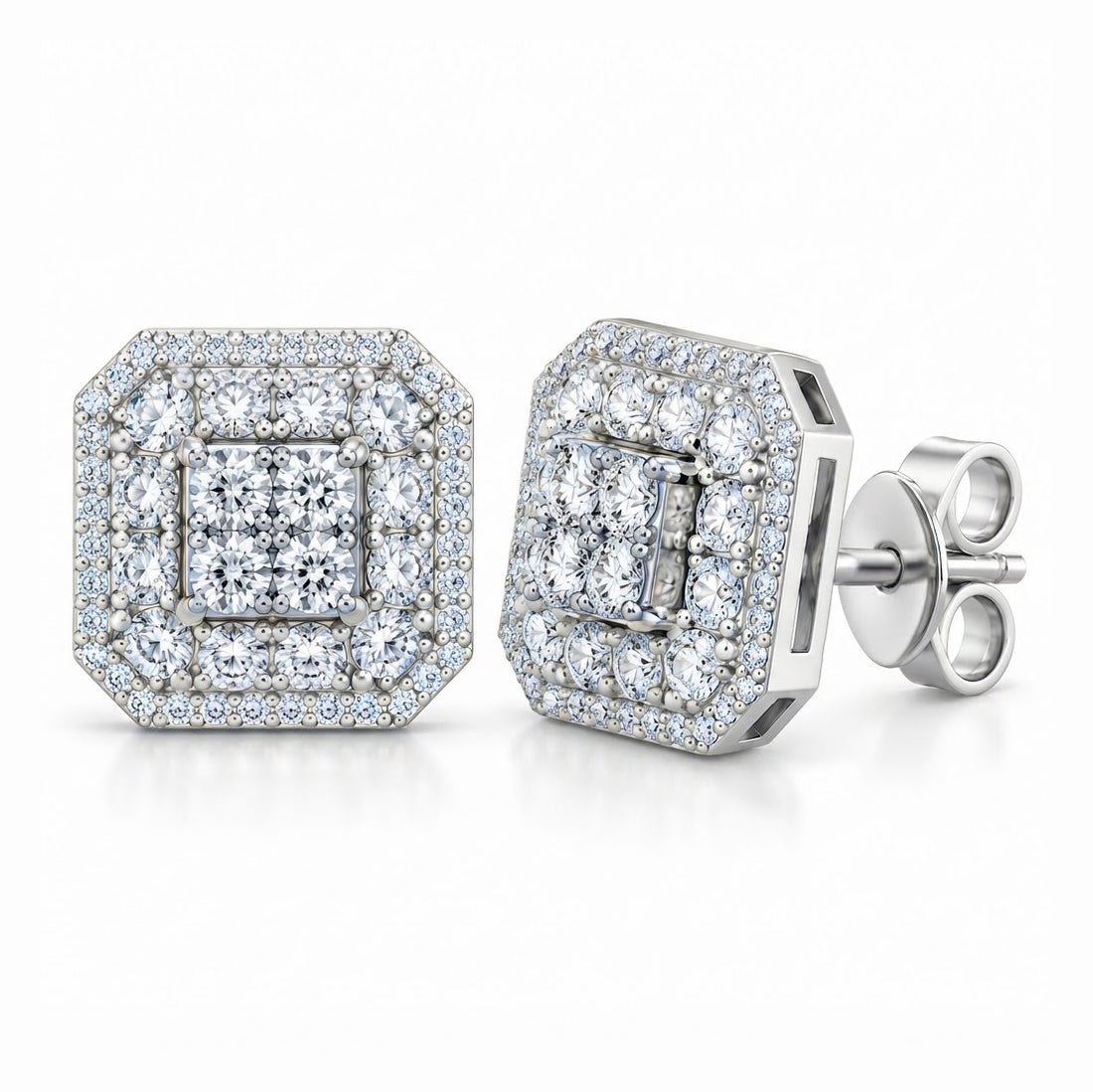Square Shape Moissanite Diamond Screw Back Unisex Stud Earrings