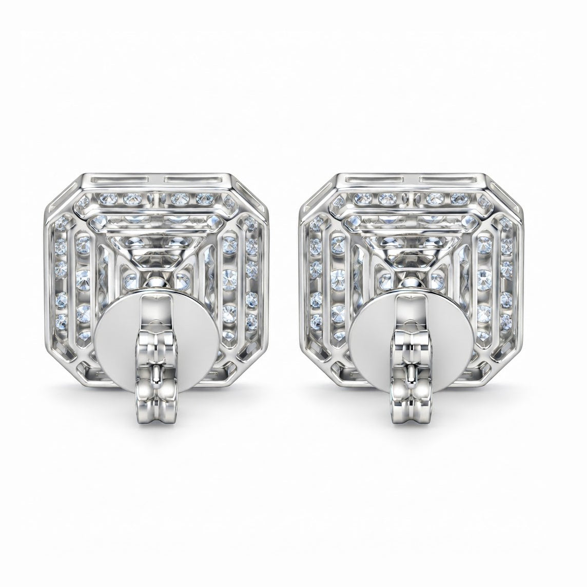 Square Shape Moissanite Diamond Screw Back Unisex Stud Earrings