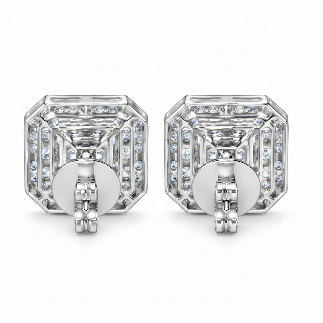 Square Shape Moissanite Diamond Screw Back Unisex Stud Earrings
