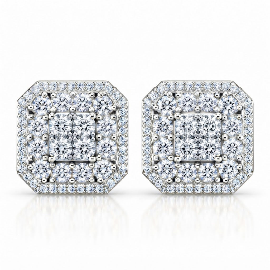 Square Shape Moissanite Diamond Screw Back Unisex Stud Earrings