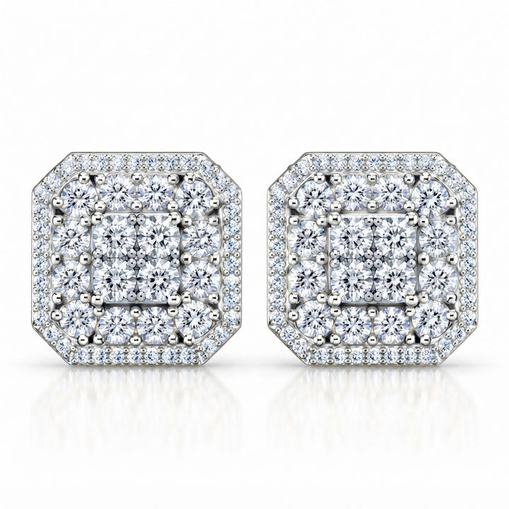 Square Shape Moissanite Diamond Screw Back Unisex Stud Earrings