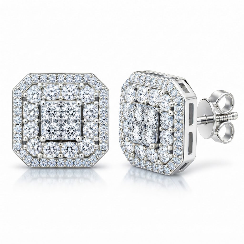 Square Shape Moissanite Diamond Screw Back Unisex Stud Earrings
