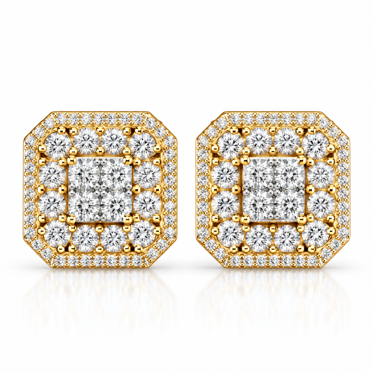 Square Shape Moissanite Diamond Screw Back Unisex Stud Earrings