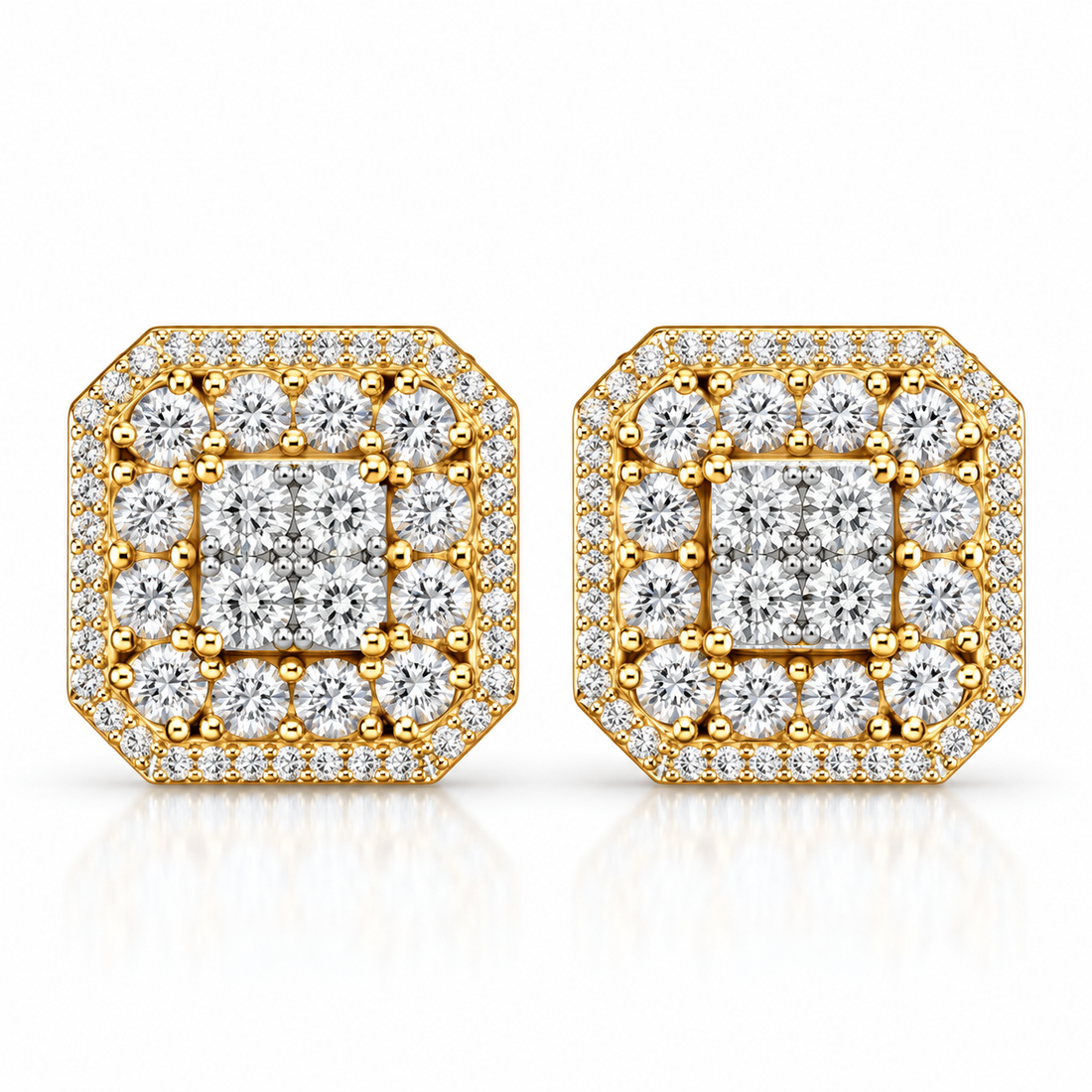 Square Shape Moissanite Diamond Screw Back Unisex Stud Earrings