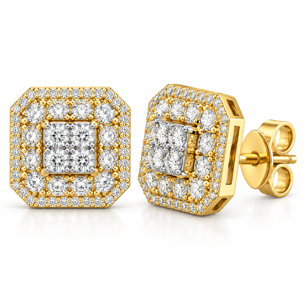 Square Shape Moissanite Diamond Screw Back Unisex Stud Earrings
