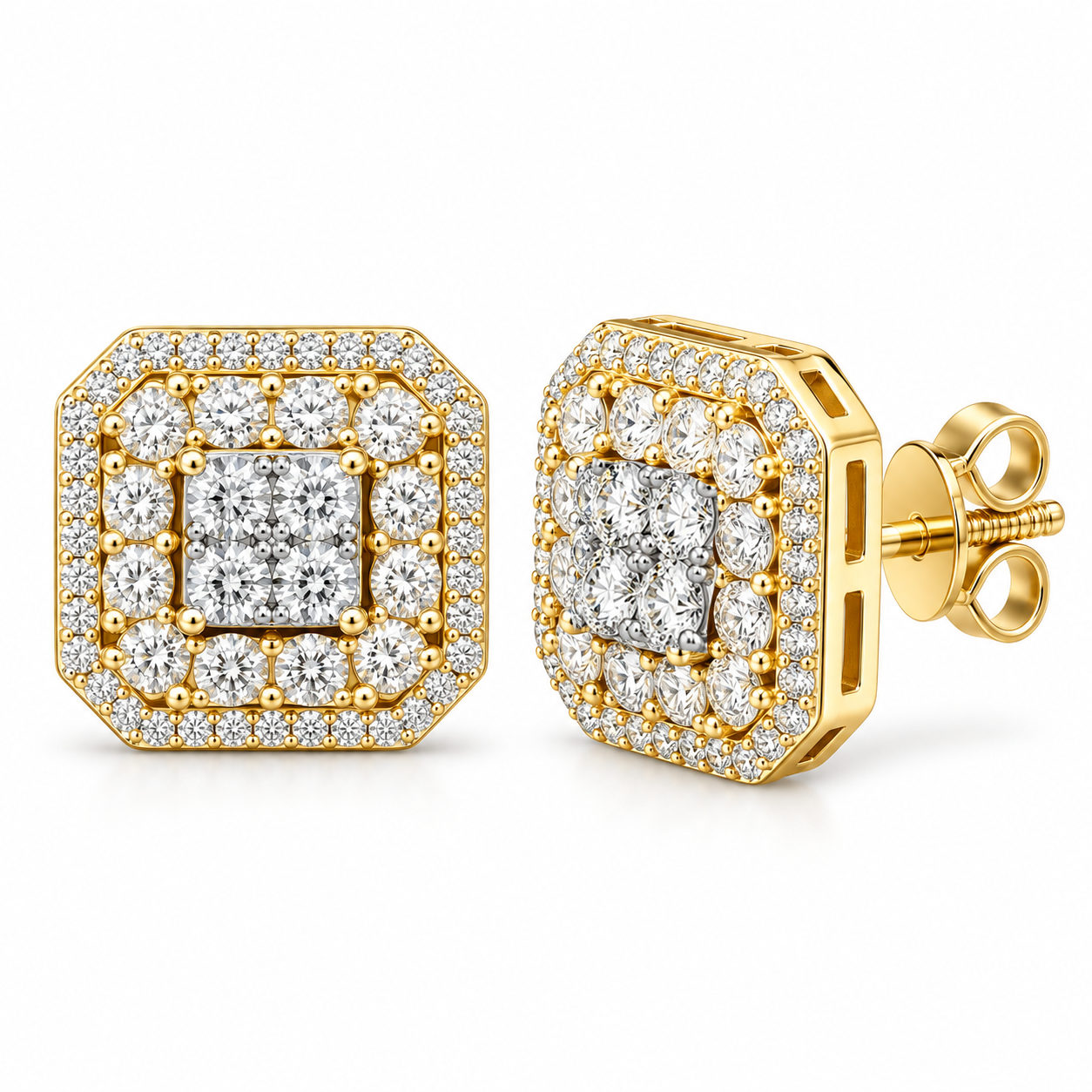 Square Shape Moissanite Diamond Screw Back Unisex Stud Earrings