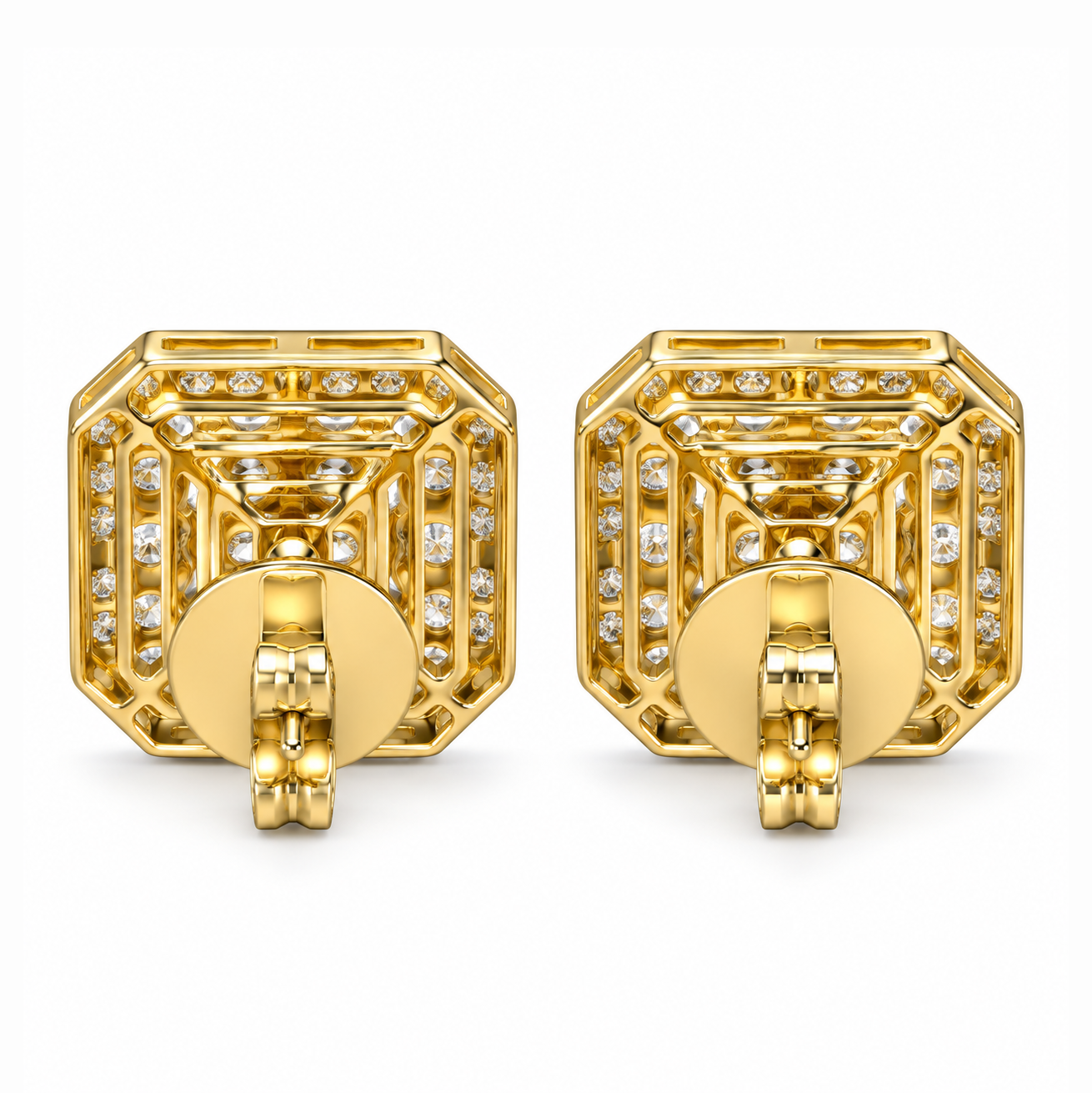 Square Shape Moissanite Diamond Screw Back Unisex Stud Earrings